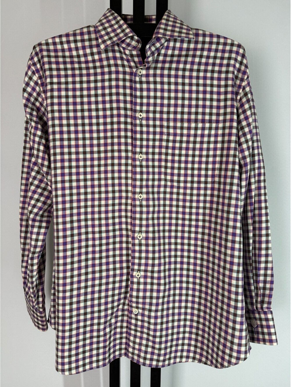 Peter Millar Men’s Size Large Button Down Shirt Plaid Check Cotton Long Sleeve